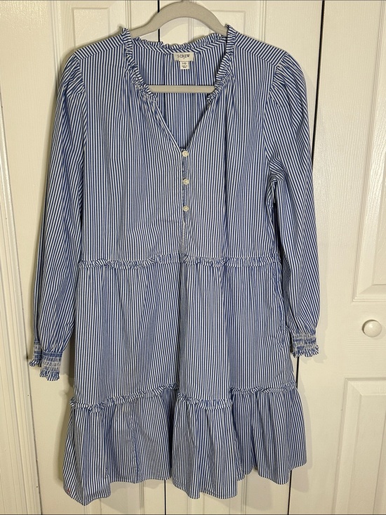 J. Crew Dresses & Skirts - J. Crew Navy and White Striped Tiered Long-Sleeve Dress | 10